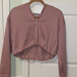Pink drawstring cropped hoodie